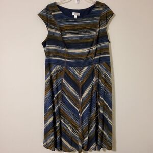 Dressbarn Woman Stretch Multi Colored Cap Sleeve Fit & Flare Dress Size 20